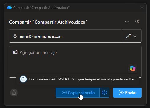 Copiar vínculo para compartir archivo